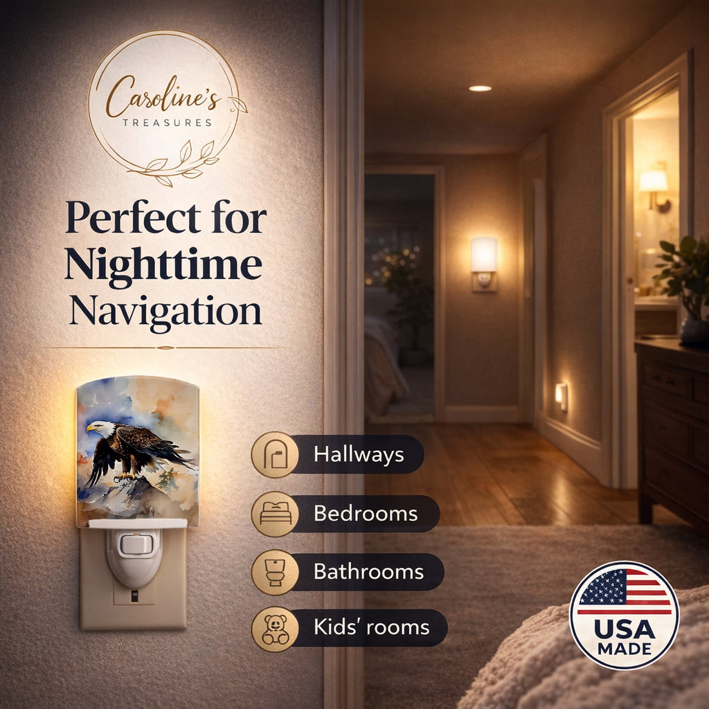 Bald Eagle Perched Rock Wildlife Ceramic Night Light Compact, UL-Certified, Ideal for Bedroom, Bathroom, Nursery, Hallway, Kitchen, 6x4x3, Multicolor