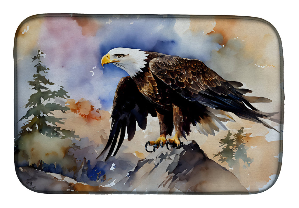Bald Eagle Perched Rock Wildlife Dish Drying Mat Absorbent Dish Drying Mat Pad for Kitchen Counter Dish Drainer Mat for Countertop, 14 x 21", Multicolor