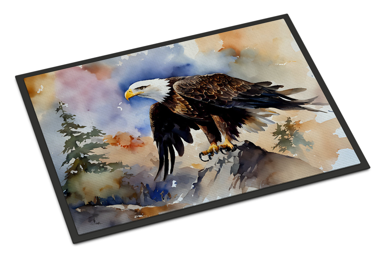 Bald Eagle Perched Rock Wildlife Doormat Indoor Outdoor 18H X 27W Front Door Mat Rugs for Entryway, Non Slip Washable