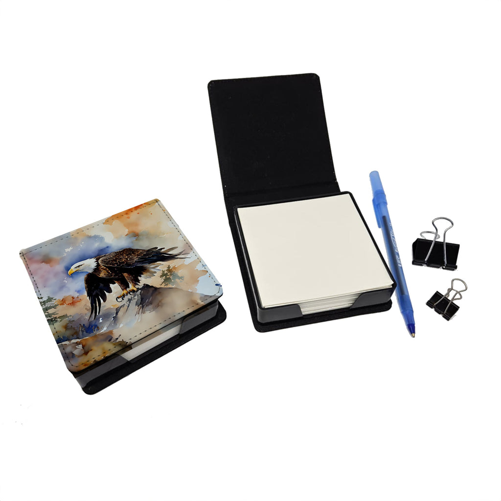 Bald Eagle Perched Rock Wildlife PU Leather Note Paper Holder with Artist-Designed Cover, Desk Accessory, Office Gift