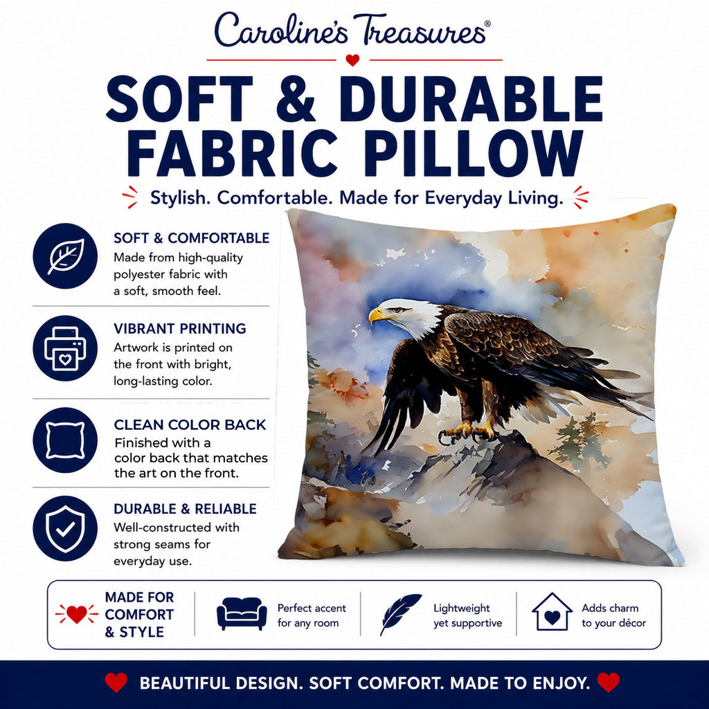 Bald Eagle Perched Rock Wildlife Decorative Throw Pillow 14x14 Indoor Outdoor Accent Cushion, Fabric Cover with Insert for Sofa, Bed, Porch & Living Room