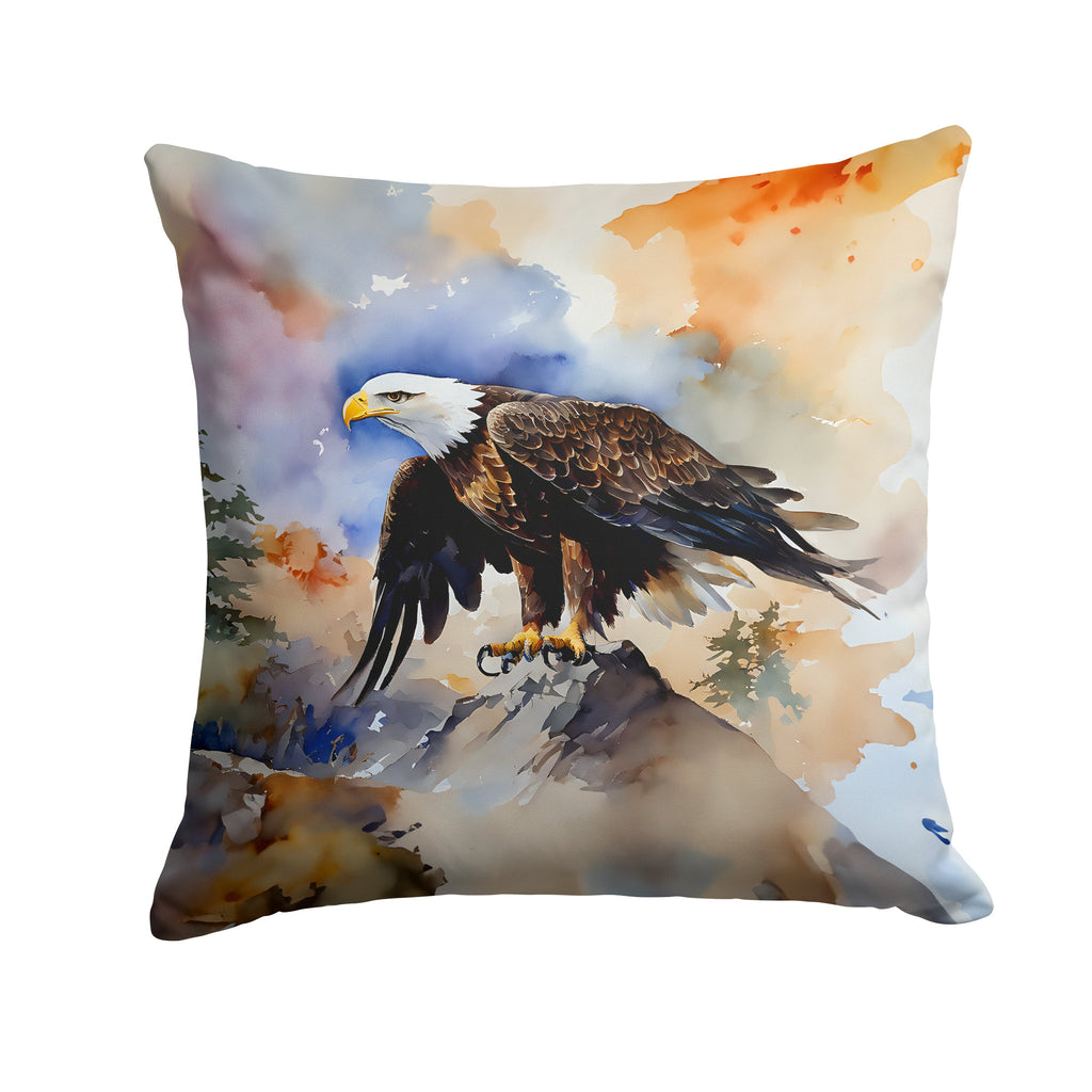 Bald Eagle Perched Rock Wildlife Decorative Throw Pillow 18x18 Indoor Outdoor Accent Cushion, Fabric Cover with Insert for Sofa, Bed, Porch & Living Room
