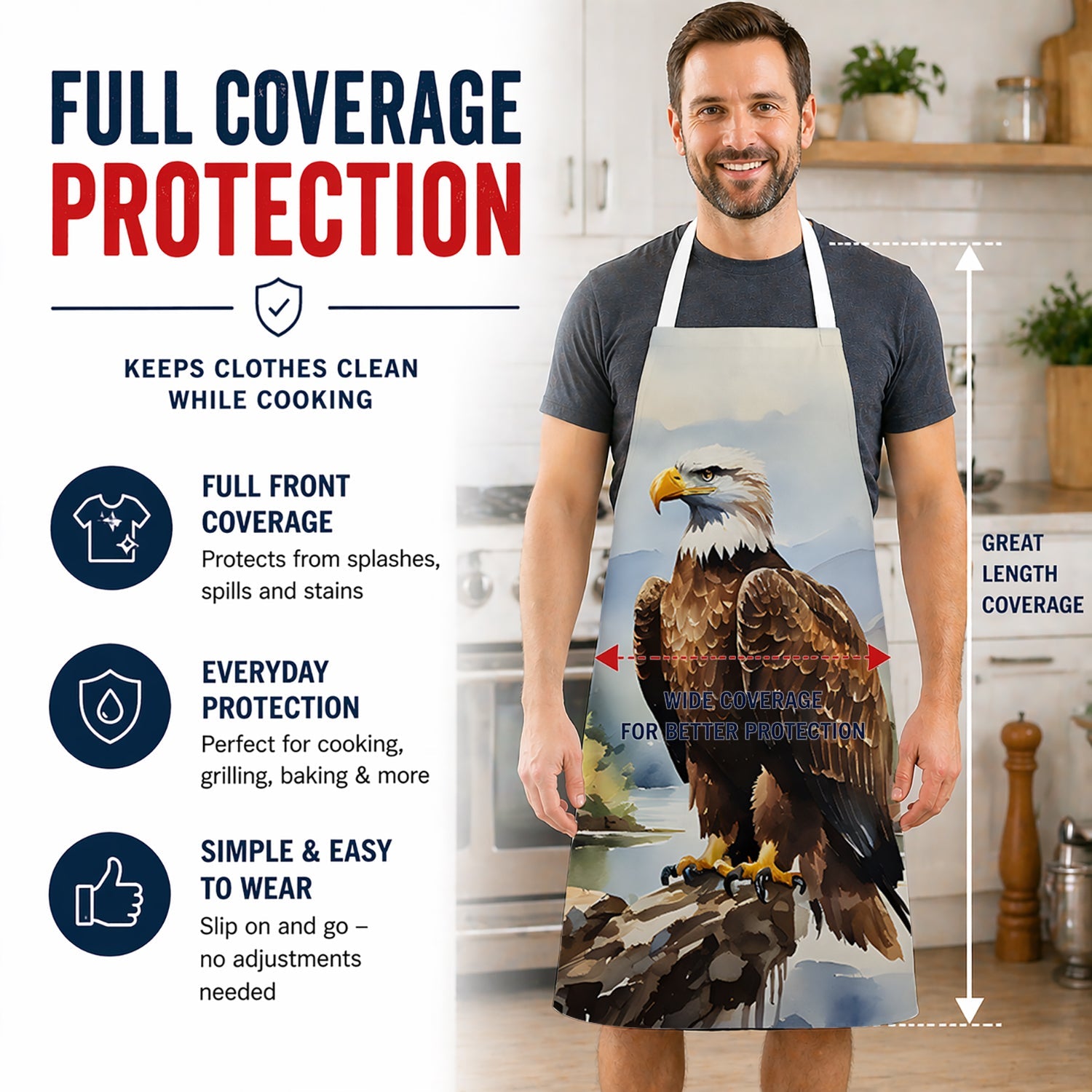Bald Eagle Mountain Scene Apron Cooking Kitchen Server Baking Crafts Gardening for Adult Women Men, Unisex, Large, Multicolor