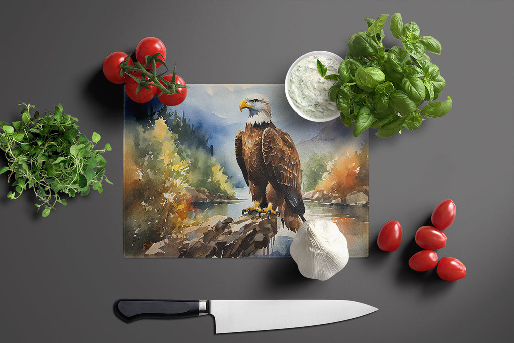 Bald Eagle Mountain Scene Cutting Board Tempered Glass Kitchen Cutting Surface, Heat Resistant Chopping, Non-Slip Feet, Food Prep & Serving