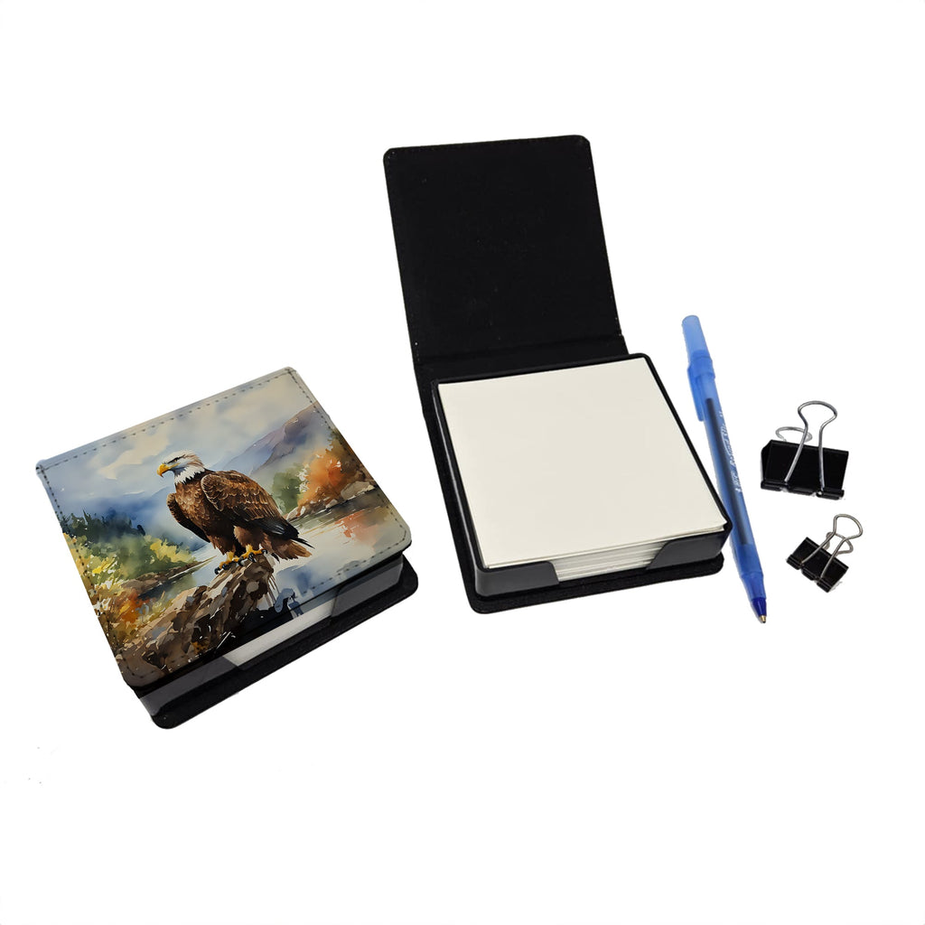 Bald Eagle Mountain Scene PU Leather Note Paper Holder with Artist-Designed Cover, Desk Accessory, Office Gift