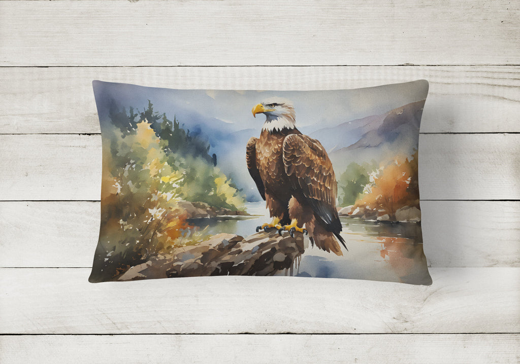 Bald Eagle Mountain Scene Decorative Throw Pillow 12x16 Indoor Outdoor Accent Cushion, Fabric Cover with Insert for Sofa, Bed, Porch & Living Room