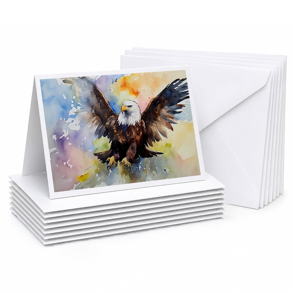 Bald Eagle Flying Wings Spread Greeting Cards Pack of 8 Blank Cards with Envelopes Whimsical A7 Size 5x7