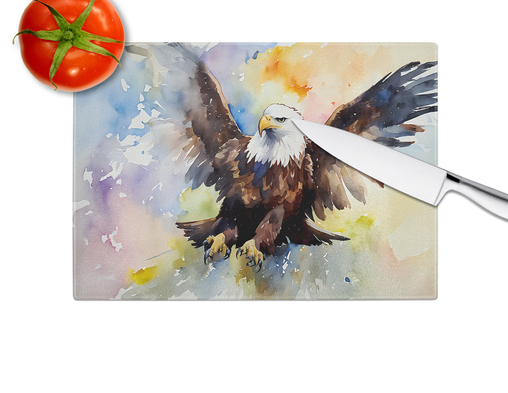Bald Eagle Flying Wings Spread Cutting Board Tempered Glass Kitchen Cutting Surface, Heat Resistant Chopping, Non-Slip Feet, Food Prep & Serving