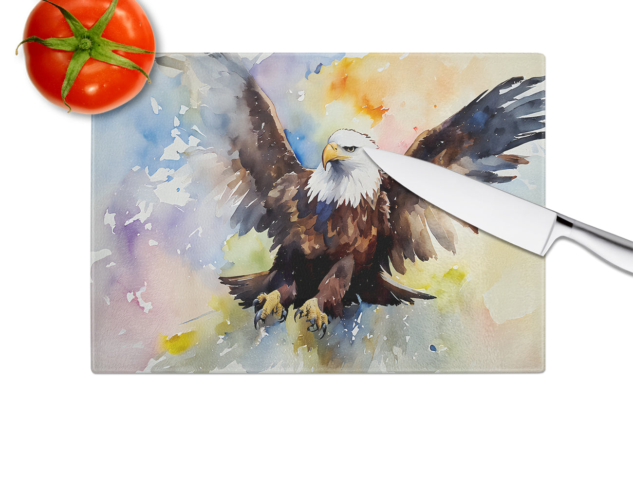 Bald Eagle Flying Wings Spread Cutting Board Tempered Glass Kitchen Cutting Surface, Heat Resistant Chopping, Non-Slip Feet, Food Prep & Serving