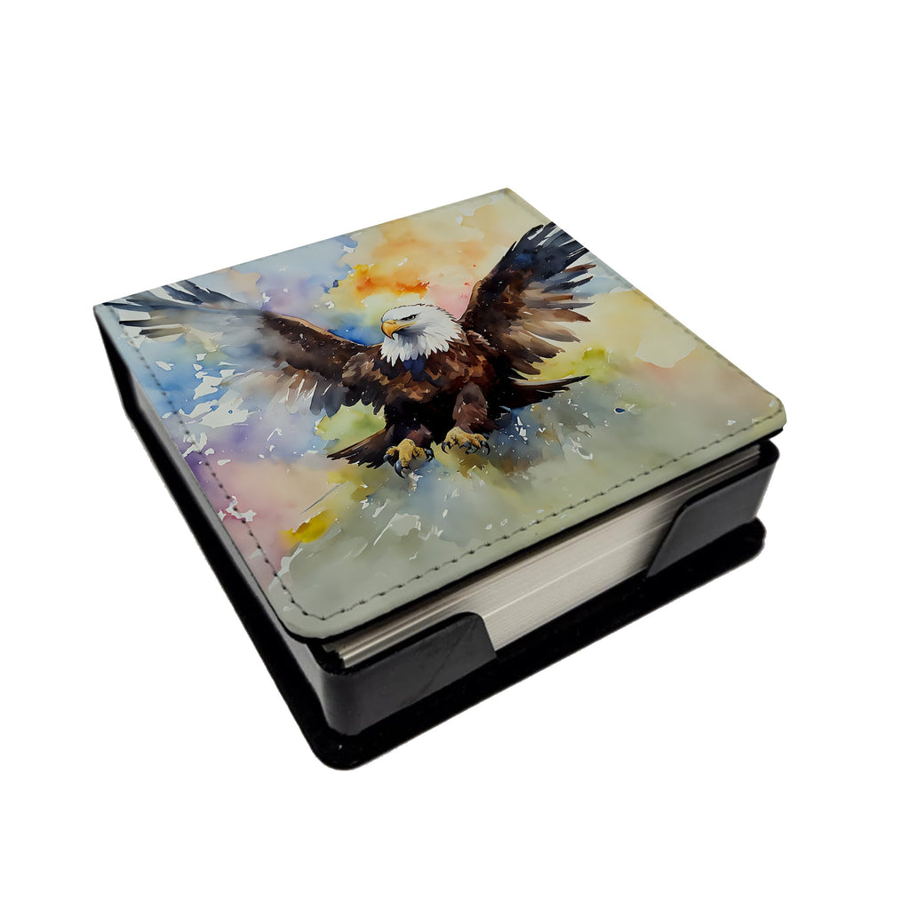 Bald Eagle Flying Wings Spread PU Leather Note Paper Holder with Artist-Designed Cover, Desk Accessory, Office Gift