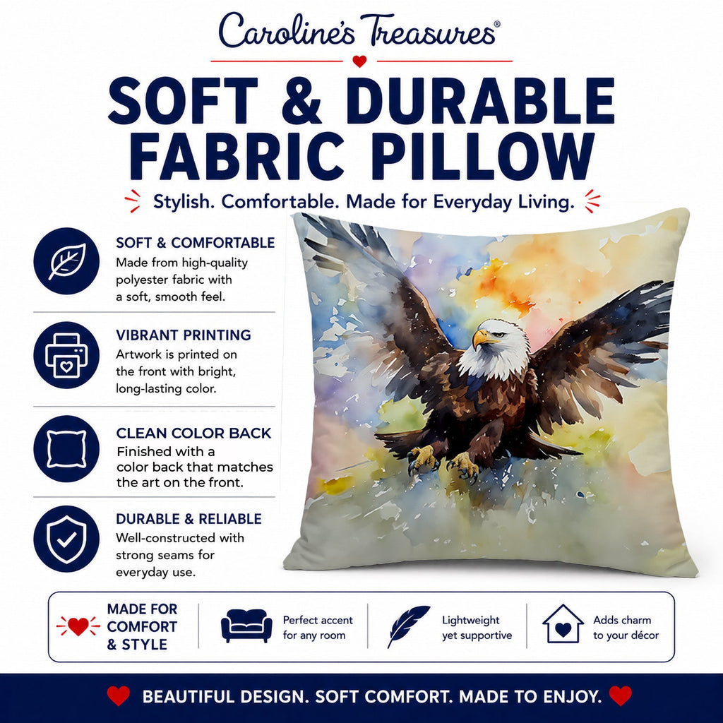 Bald Eagle Flying Wings Spread Decorative Throw Pillow 14x14 Indoor Outdoor Accent Cushion, Fabric Cover with Insert for Sofa, Bed, Porch & Living Room