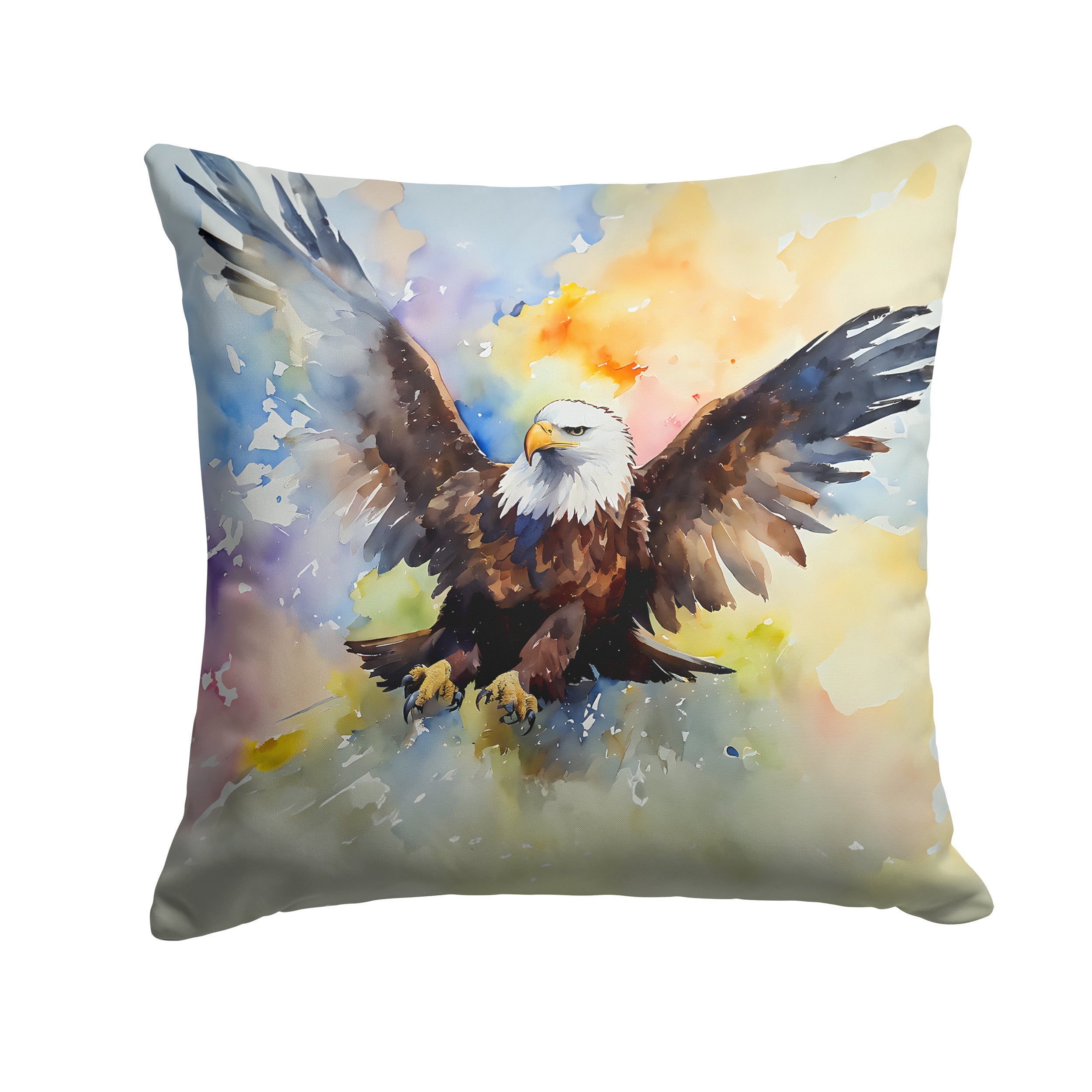 Bald Eagle Flying Wings Spread Decorative Throw Pillow 14x14 Indoor Outdoor Accent Cushion, Fabric Cover with Insert for Sofa, Bed, Porch & Living Room