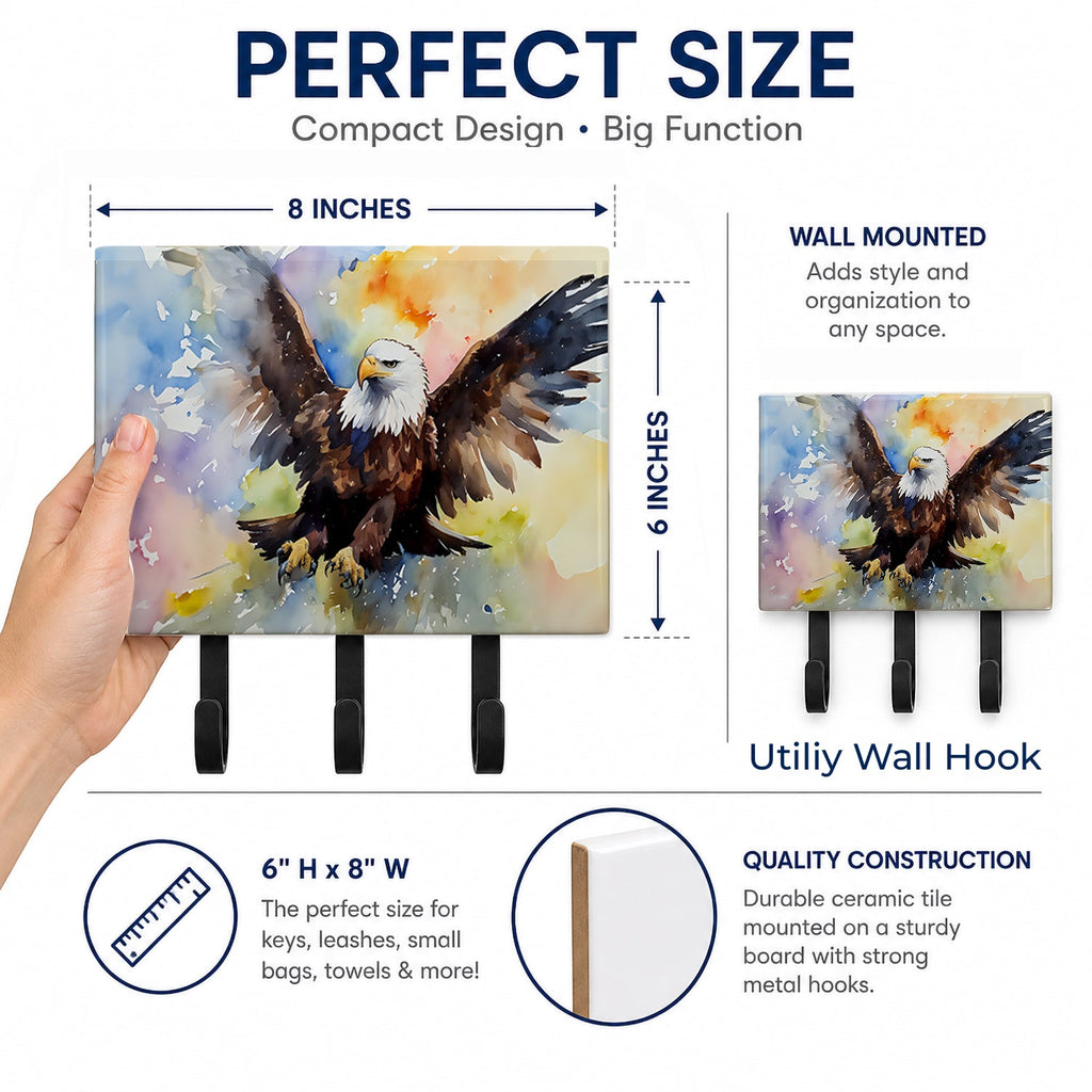 Bald Eagle Flying Wings Spread Leash or Key Holder Wall Hooks, Coat Rack Wall Mount, for Hanging Keys, Towels, Aprons, Leashes