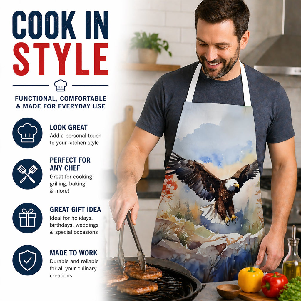 Bald Eagle Landing Wings Spread Apron Cooking Kitchen Server Baking Crafts Gardening for Adult Women Men, Unisex, Large, Multicolor