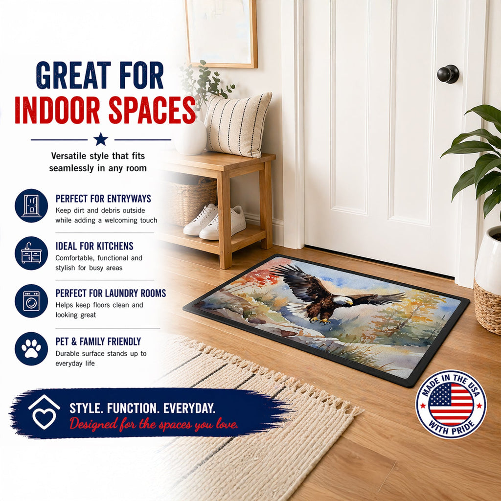 Bald Eagle Landing Wings Spread Doormat Indoor Outdoor 24H X 36W Front Door Mat Rugs for Entryway, Non Slip Washable Low Pile,