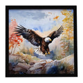 Bald Eagle Landing Wings Spread Framed Metal Print Bathroom, Kitchen, Office, Home Decor Wall Art Ready to Hang, Square, 8X8