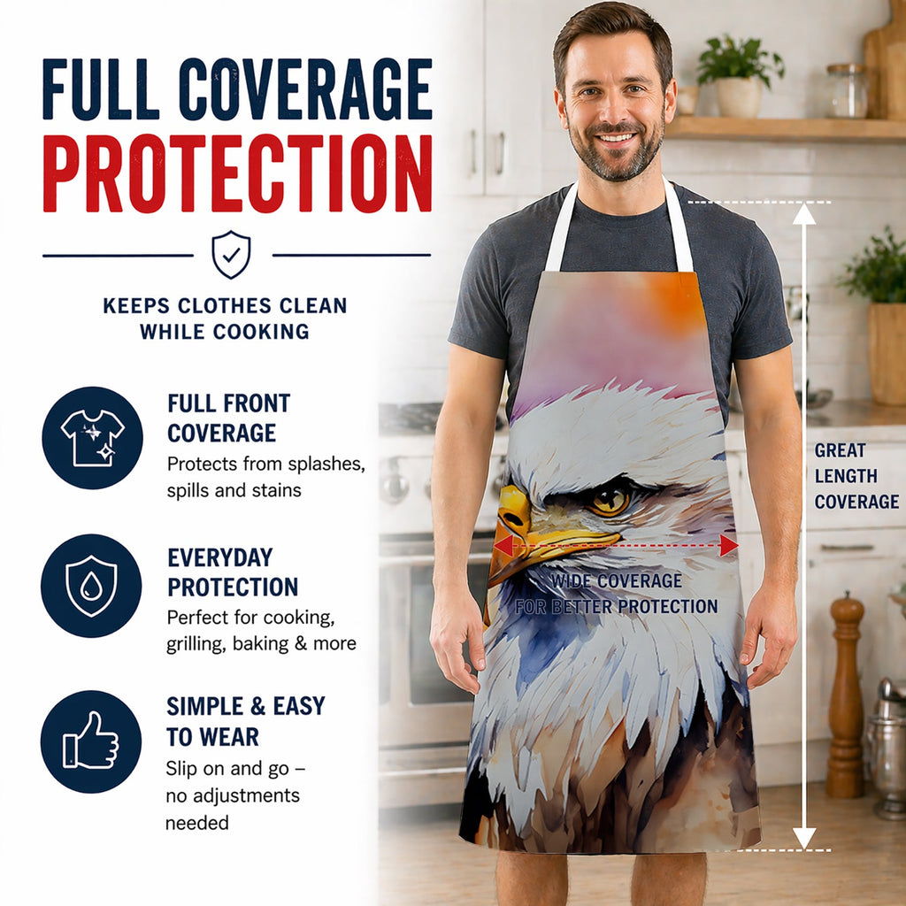 Bald Eagle Portrait Side View Apron Cooking Kitchen Server Baking Crafts Gardening for Adult Women Men, Unisex, Large, Multicolor