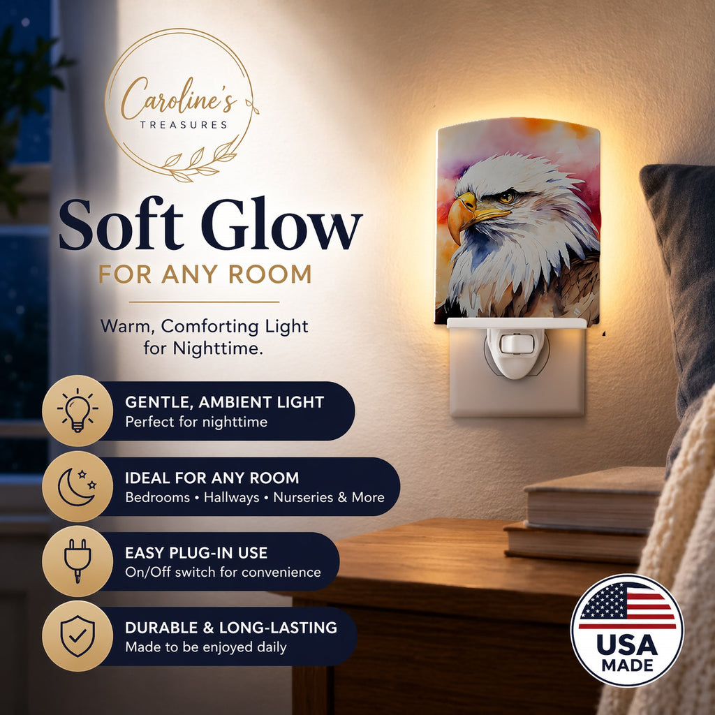 Bald Eagle Portrait Side View Ceramic Night Light Compact, UL-Certified, Ideal for Bedroom, Bathroom, Nursery, Hallway, Kitchen, 6x4x3, Multicolor