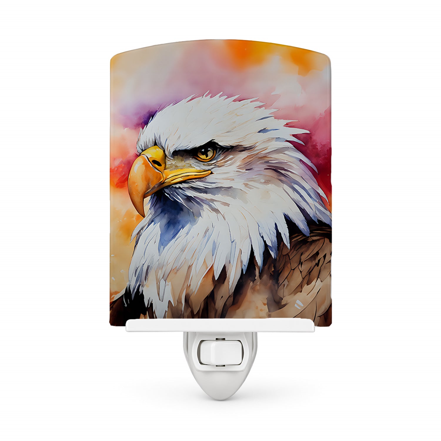 Bald Eagle Portrait Side View Ceramic Night Light Compact, UL-Certified, Ideal for Bedroom, Bathroom, Nursery, Hallway, Kitchen, 6x4x3, Multicolor