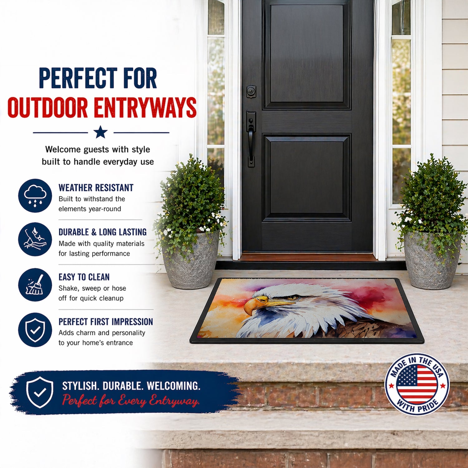 Bald Eagle Portrait Side View Doormat Indoor Outdoor 24H X 36W Front Door Mat Rugs for Entryway, Non Slip Washable Low Pile,