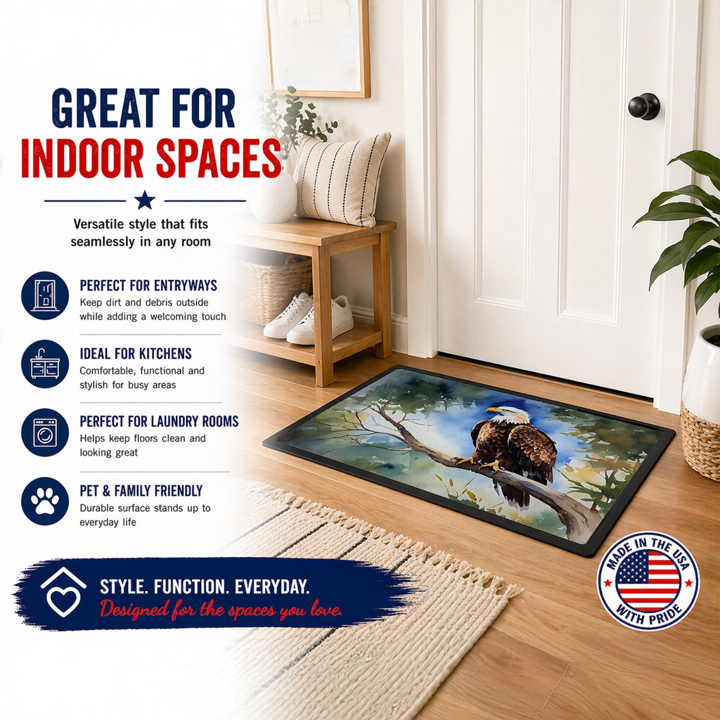Bald Eagle Perched Tree Branch Doormat Indoor Outdoor 24H X 36W Front Door Mat Rugs for Entryway, Non Slip Washable Low Pile,