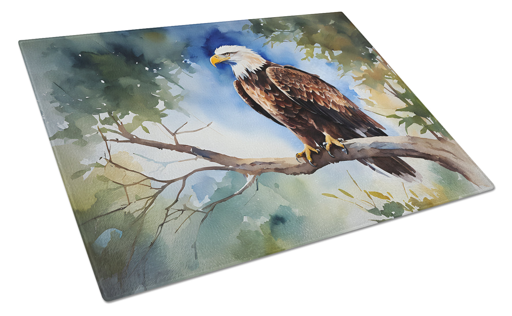 Bald Eagle Perched Tree Branch Cutting Board Tempered Glass Kitchen Cutting Surface, Heat Resistant Chopping, Non-Slip Feet, Food Prep & Serving