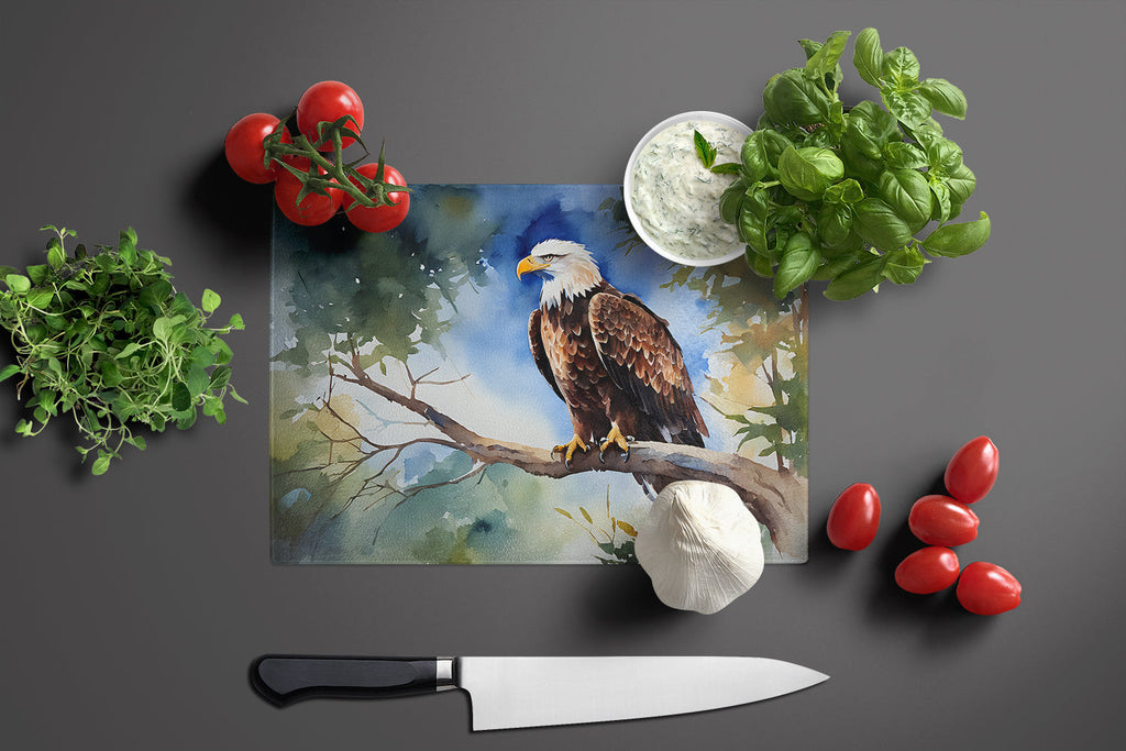 Bald Eagle Perched Tree Branch Cutting Board Tempered Glass Kitchen Cutting Surface, Heat Resistant Chopping, Non-Slip Feet, Food Prep & Serving