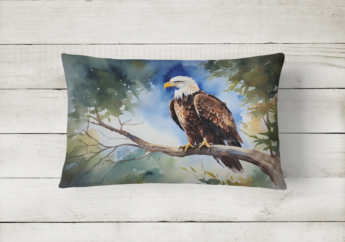 Bald Eagle Perched Tree Branch Decorative Throw Pillow 12x16 Indoor Outdoor Accent Cushion, Fabric Cover with Insert for Sofa, Bed, Porch & Living Room