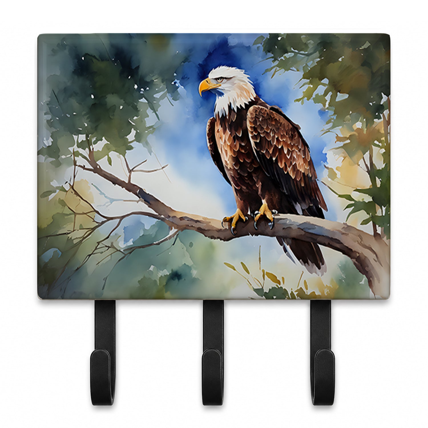 Bald Eagle Perched Tree Branch Leash or Key Holder Wall Hooks, Coat Rack Wall Mount, for Hanging Keys, Towels, Aprons, Leashes