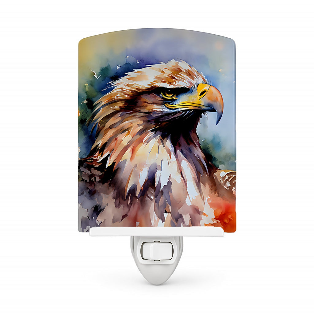 Bald Eagle Portrait Close Detail Ceramic Night Light Compact, UL-Certified, Ideal for Bedroom, Bathroom, Nursery, Hallway, Kitchen, 6x4x3, Multicolor