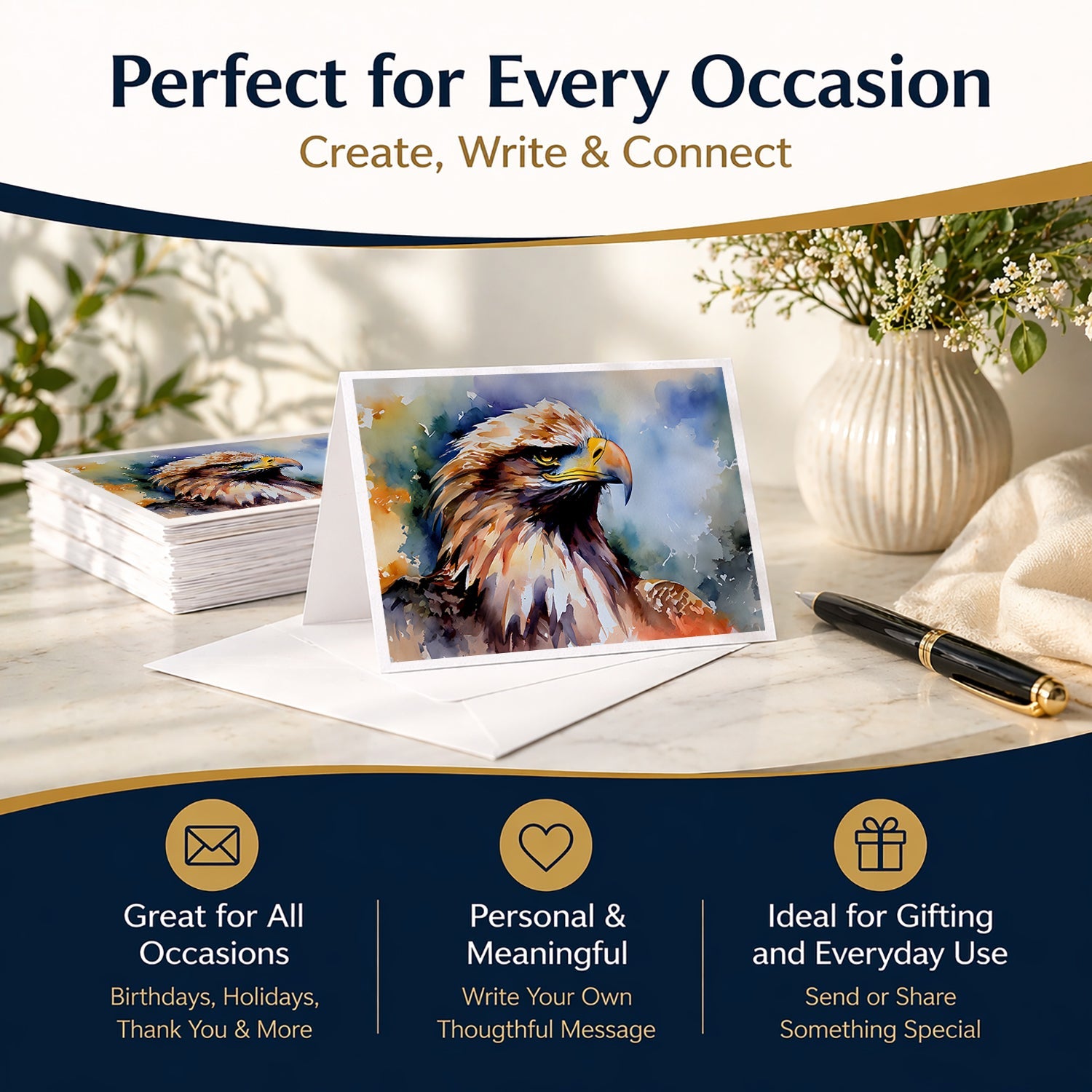 Bald Eagle Portrait Close Detail Greeting Cards Pack of 8 Blank Cards with Envelopes Whimsical A7 Size 5x7