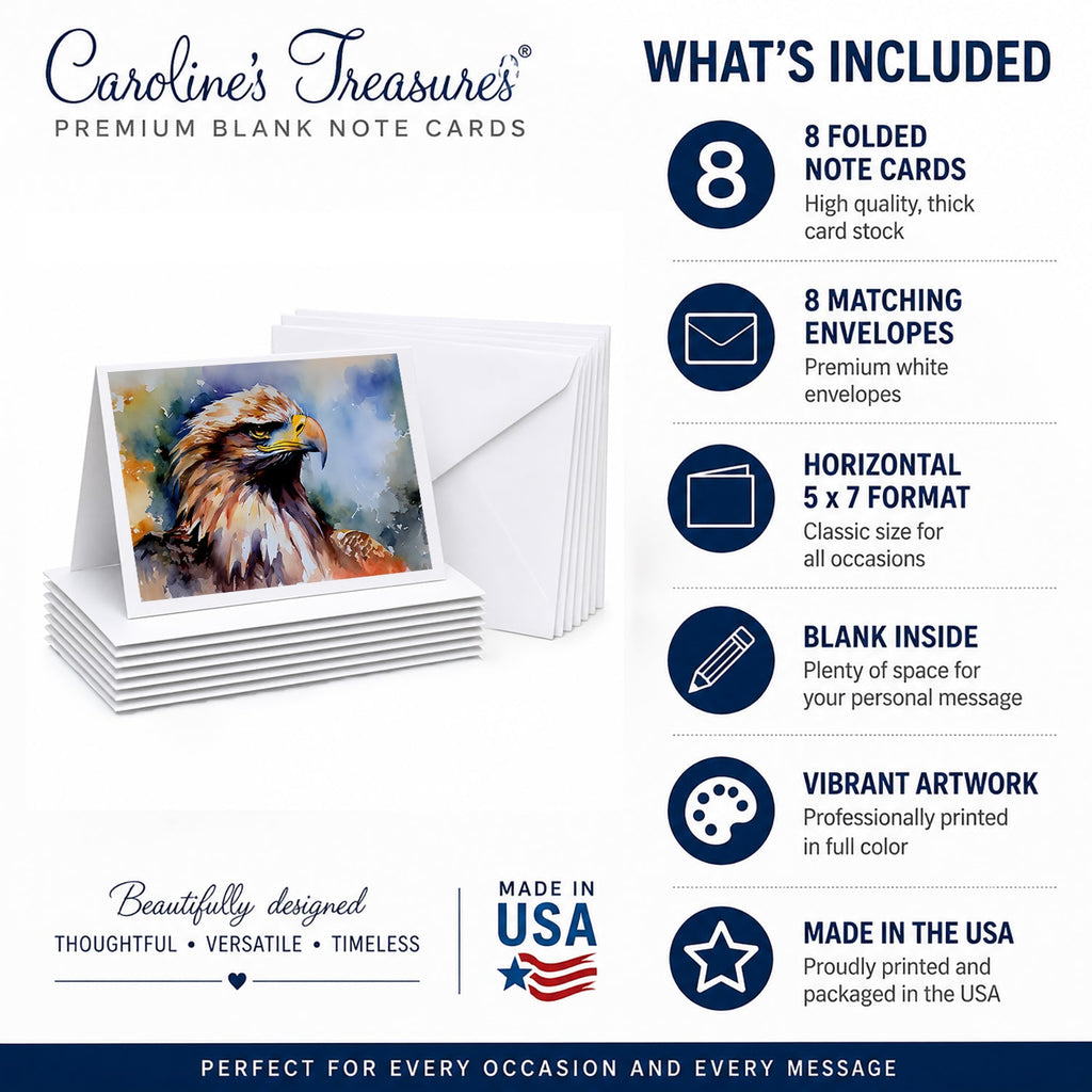 Bald Eagle Portrait Close Detail Greeting Cards Pack of 8 Blank Cards with Envelopes Whimsical A7 Size 5x7
