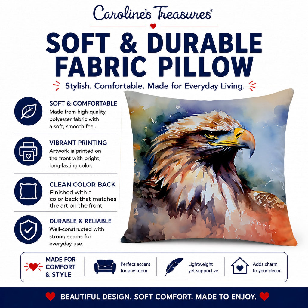 Bald Eagle Portrait Close Detail Decorative Throw Pillow 18x18 Indoor Outdoor Accent Cushion, Fabric Cover with Insert for Sofa, Bed, Porch & Living Room