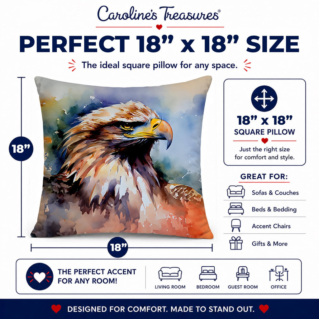 Bald Eagle Portrait Close Detail Decorative Throw Pillow 18x18 Indoor Outdoor Accent Cushion, Fabric Cover with Insert for Sofa, Bed, Porch & Living Room