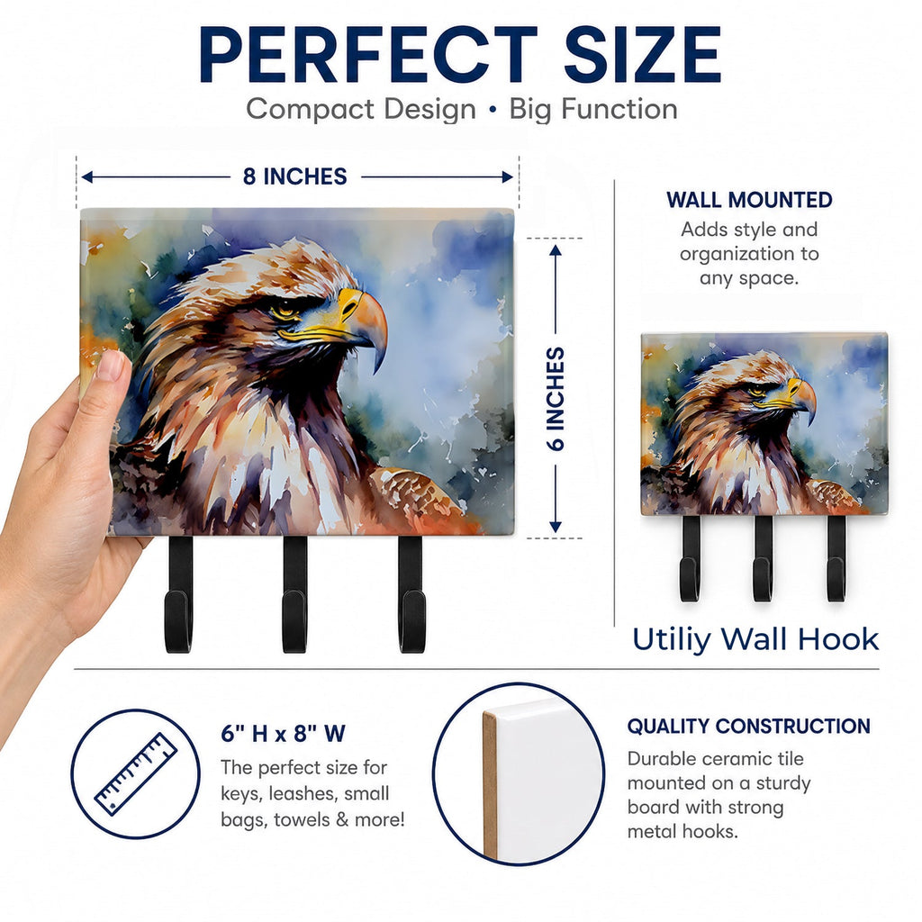Bald Eagle Portrait Close Detail Leash or Key Holder Wall Hooks, Coat Rack Wall Mount, for Hanging Keys, Towels, Aprons, Leashes