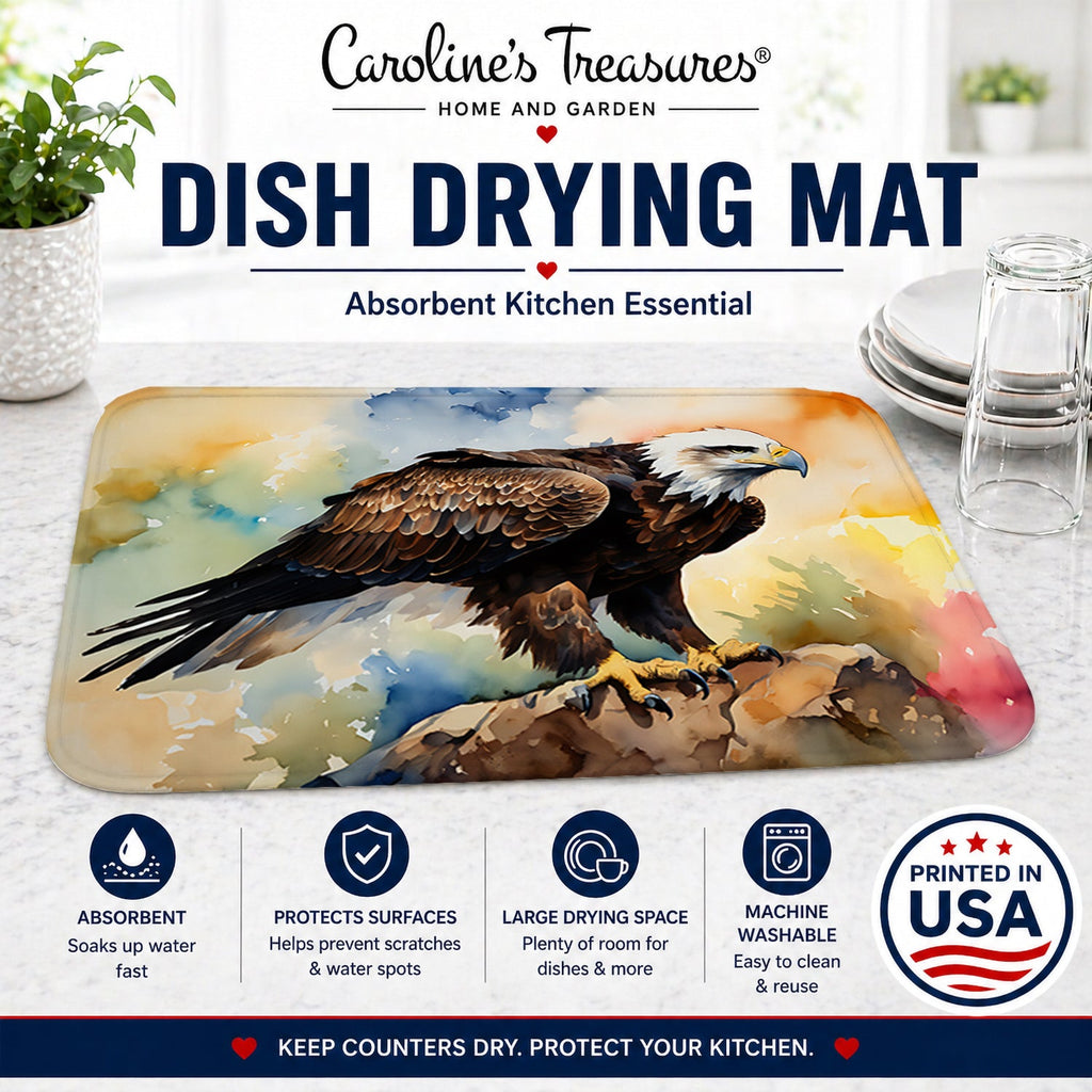 Bald Eagle Perched Rock Wildlife Dish Drying Mat Absorbent Dish Drying Mat Pad for Kitchen Counter Dish Drainer Mat for Countertop, 14 x 21", Multicolor