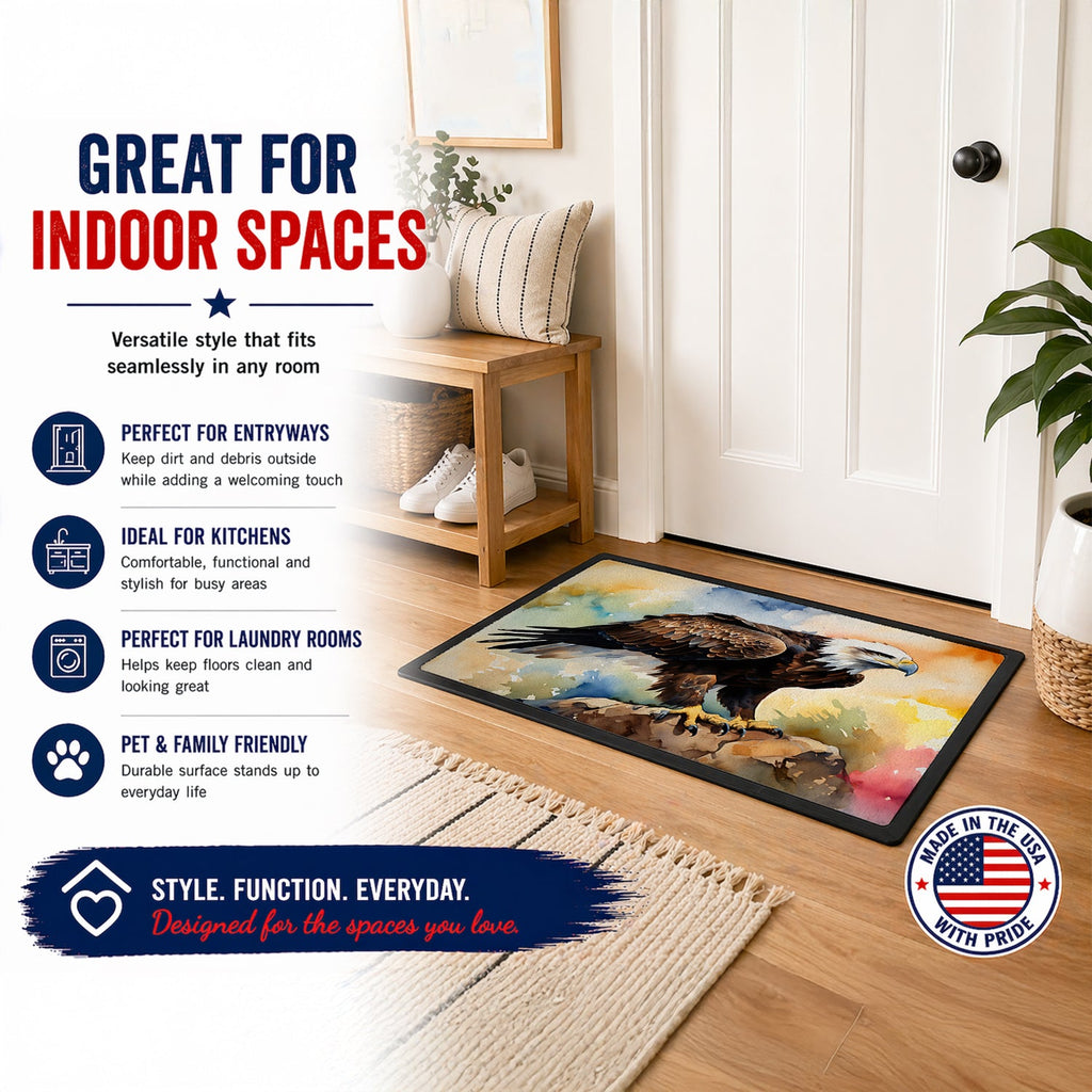 Bald Eagle Perched Rock Wildlife Doormat Indoor Outdoor 24H X 36W Front Door Mat Rugs for Entryway, Non Slip Washable Low Pile,