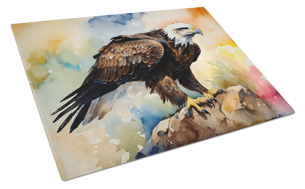 Bald Eagle Perched Rock Wildlife Cutting Board Tempered Glass Kitchen Cutting Surface, Heat Resistant Chopping, Non-Slip Feet, Food Prep & Serving