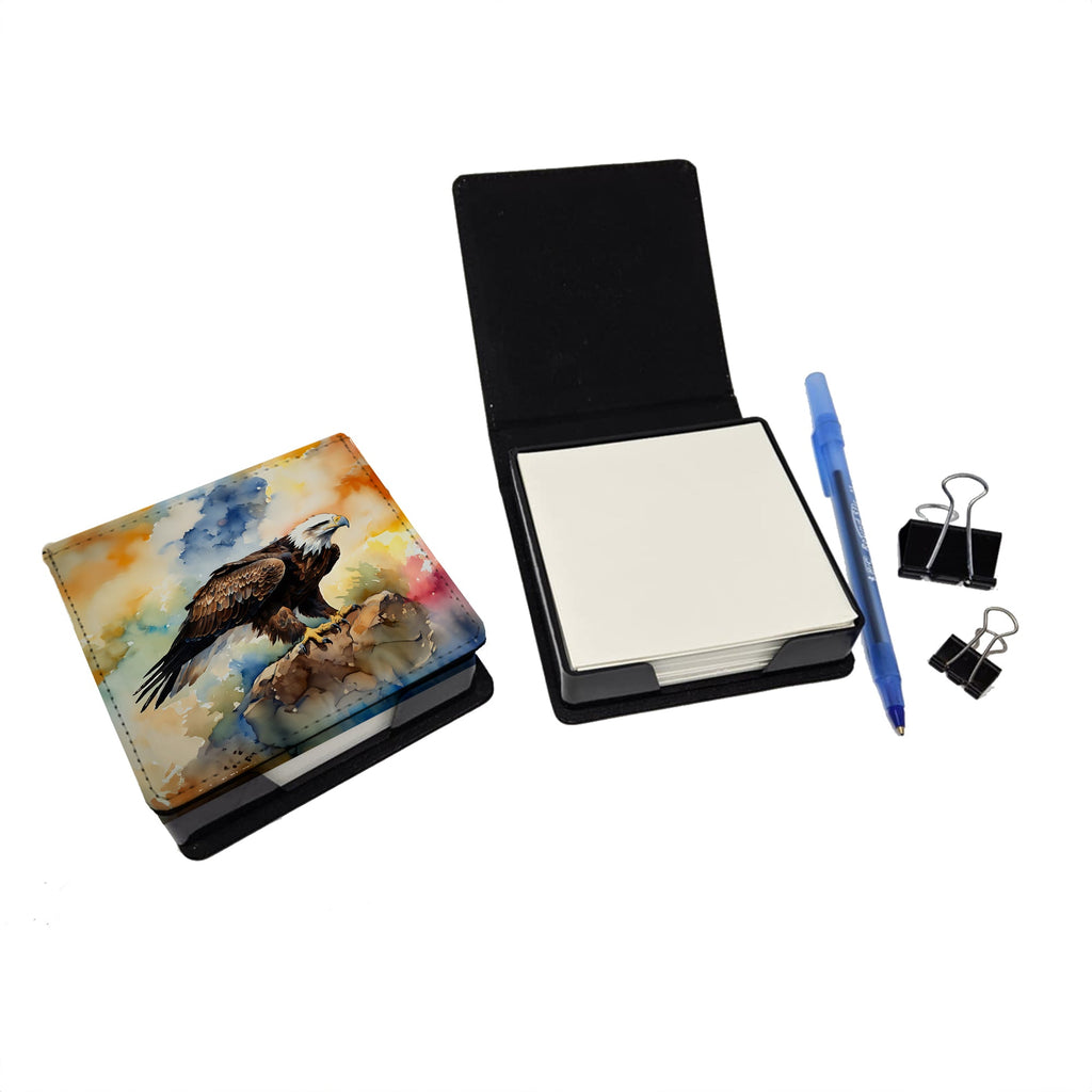 Bald Eagle Perched Rock Wildlife PU Leather Note Paper Holder with Artist-Designed Cover, Desk Accessory, Office Gift