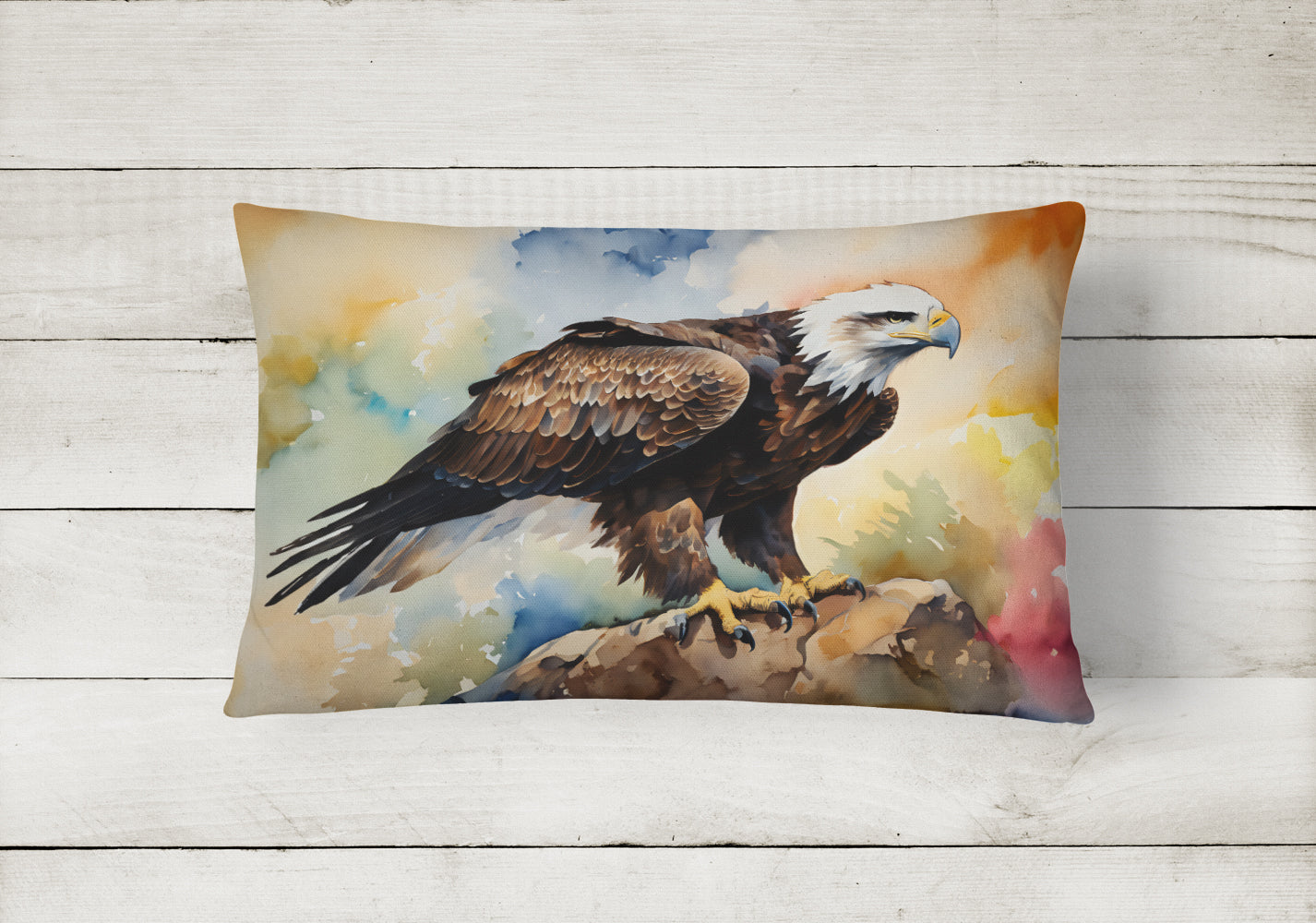 Bald Eagle Perched Rock Wildlife Decorative Throw Pillow 12x16 Indoor Outdoor Accent Cushion, Fabric Cover with Insert for Sofa, Bed, Porch & Living Room