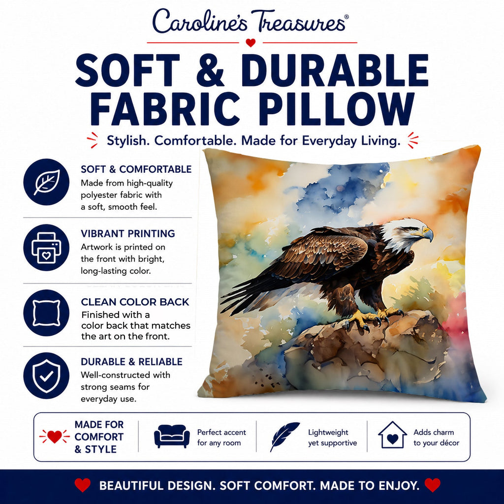 Bald Eagle Perched Rock Wildlife Decorative Throw Pillow 14x14 Indoor Outdoor Accent Cushion, Fabric Cover with Insert for Sofa, Bed, Porch & Living Room