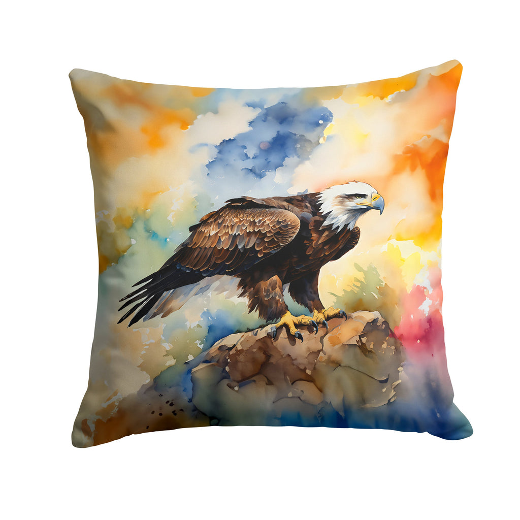 Bald Eagle Perched Rock Wildlife Decorative Throw Pillow 14x14 Indoor Outdoor Accent Cushion, Fabric Cover with Insert for Sofa, Bed, Porch & Living Room