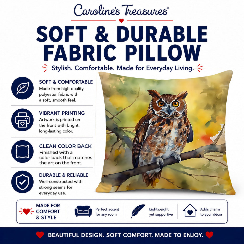 Eastern Screech Owl Wildlife Portrait Decorative Throw Pillow 18x18 Indoor Outdoor Accent Cushion, Fabric Cover with Insert for Sofa, Bed, Porch & Living Room