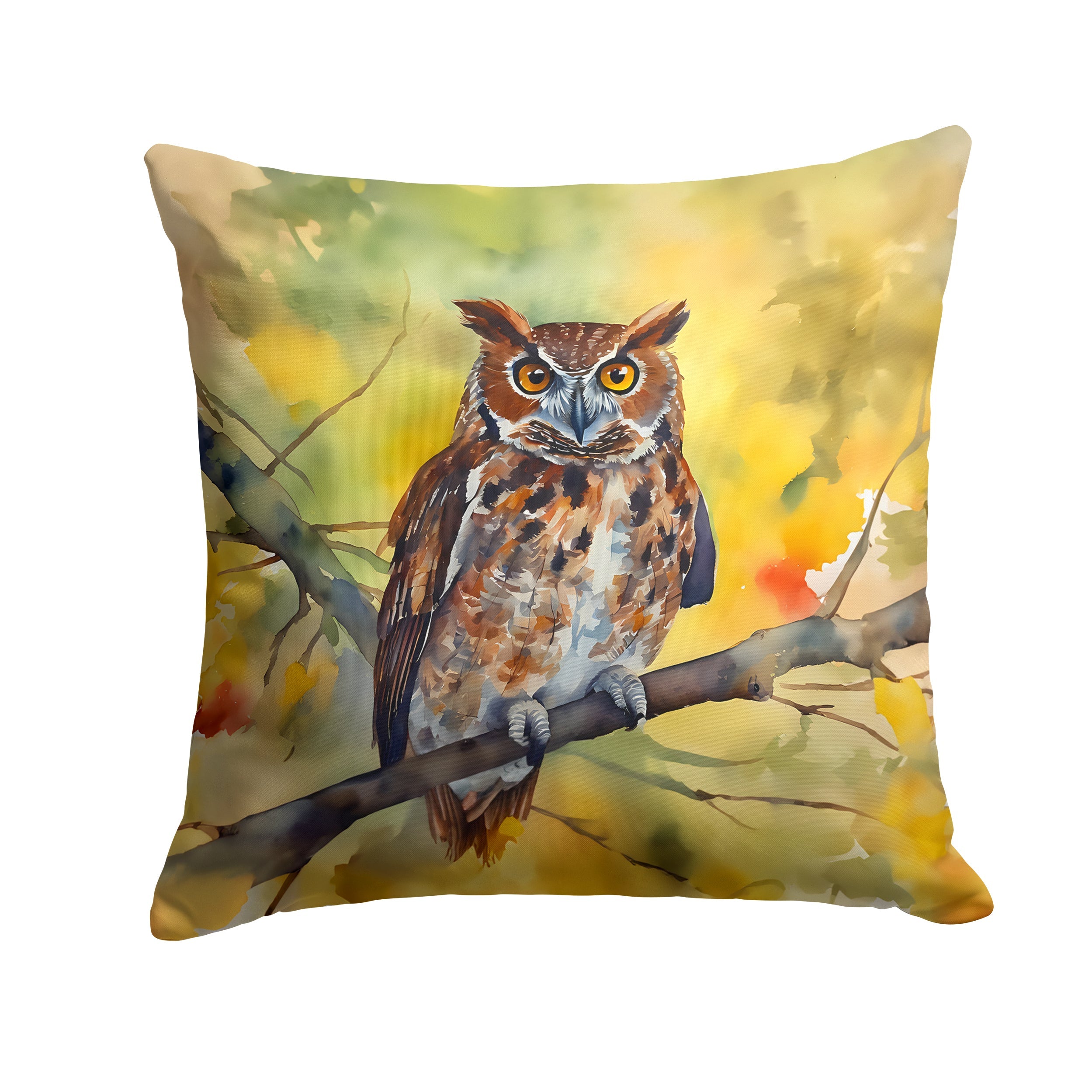 Eastern Screech Owl Wildlife Portrait Decorative Throw Pillow 18x18 Indoor Outdoor Accent Cushion, Fabric Cover with Insert for Sofa, Bed, Porch & Living Room