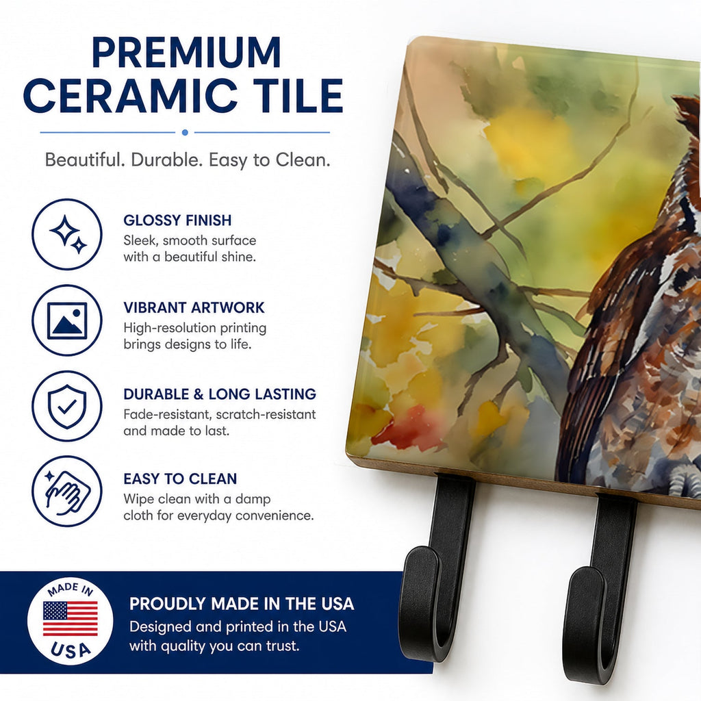Eastern Screech Owl Wildlife Portrait Leash or Key Holder Wall Hooks, Coat Rack Wall Mount, for Hanging Keys, Towels, Aprons, Leashes