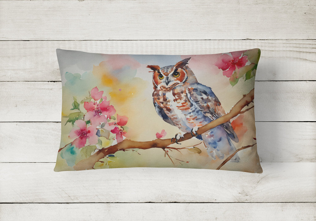 Eastern Screech Owl with Blossoms Decorative Throw Pillow 12x16 Indoor Outdoor Accent Cushion, Fabric Cover with Insert for Sofa, Bed, Porch & Living Room