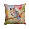 Eastern Screech Owl with Blossoms Decorative Throw Pillow 14x14 Indoor Outdoor Accent Cushion, Fabric Cover with Insert for Sofa, Bed, Porch & Living Room