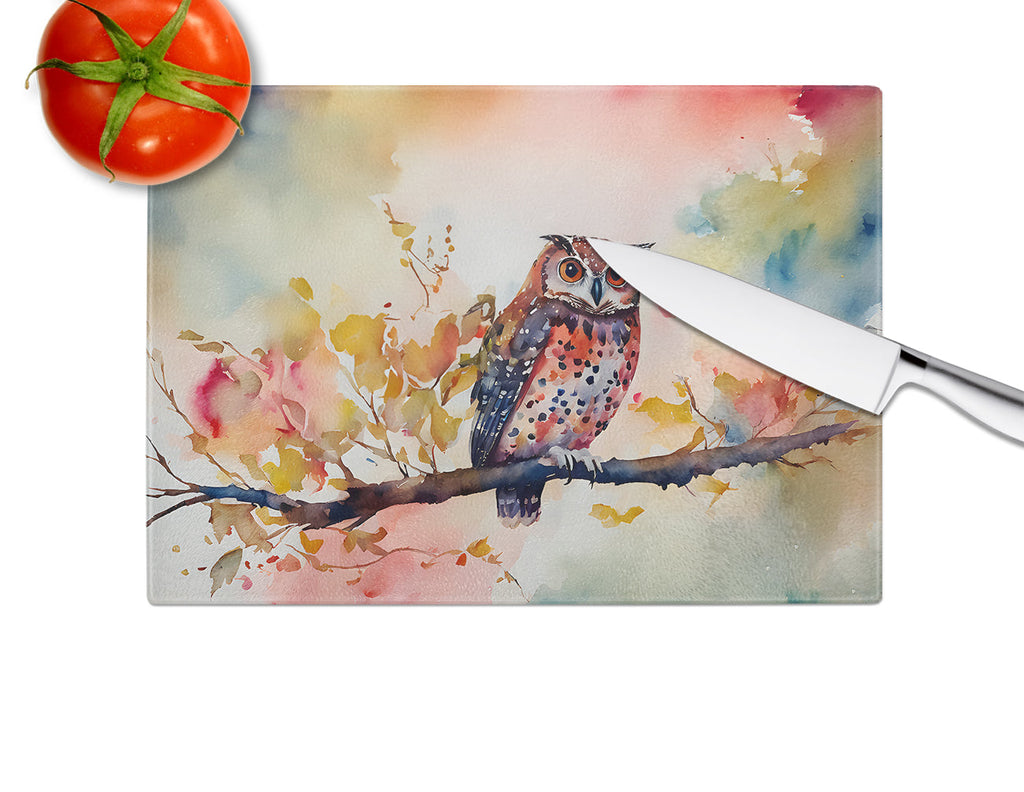 Elf Owl on Blossom Branch Cutting Board Tempered Glass Kitchen Cutting Surface, Heat Resistant Chopping, Non-Slip Feet, Food Prep & Serving