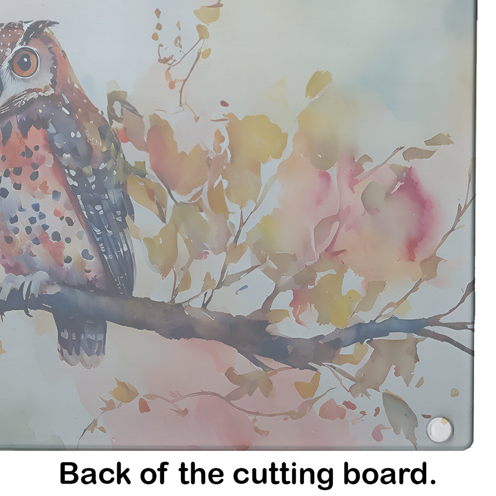 Elf Owl on Blossom Branch Cutting Board Tempered Glass Kitchen Cutting Surface, Heat Resistant Chopping, Non-Slip Feet, Food Prep & Serving