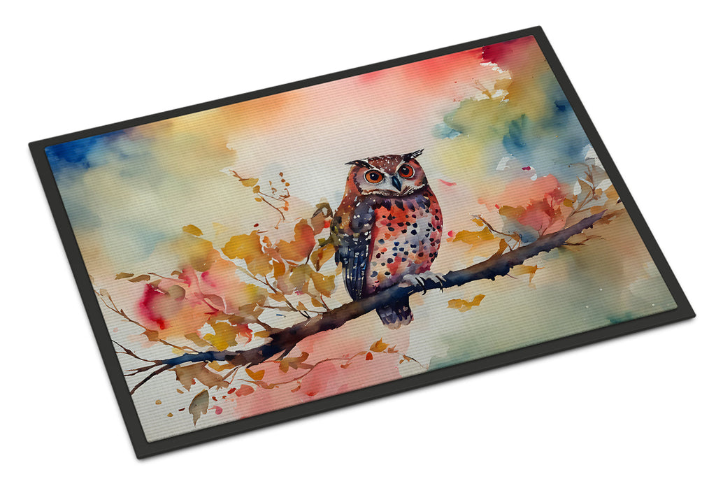 Elf Owl on Blossom Branch Doormat Indoor Outdoor 18H X 27W Front Door Mat Rugs for Entryway, Non Slip Washable